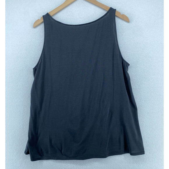 EILEEN FISHER Tank Top L Silk Cotton Jersey Shirred Scoop Neck Shell Gray - Picture 3 of 11